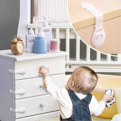 Kit x 5 Correas bandas con broche de seguridad para proteccion de bebes en Cajones, puertas, ventanas, multiproposito.